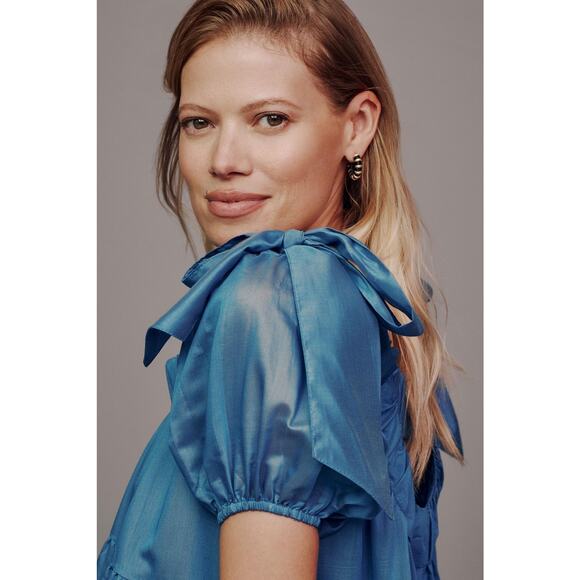 NWT Anthropologie Blue Tiered Midi Dress - XS - Picture 4 of 5